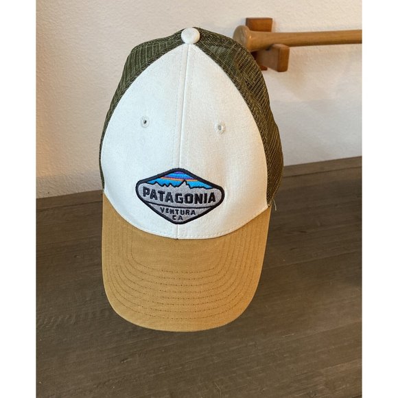 Patagonia Ventura CA California Green Tan White Trucker Mesh Snapback Hat Cap - Picture 1 of 12